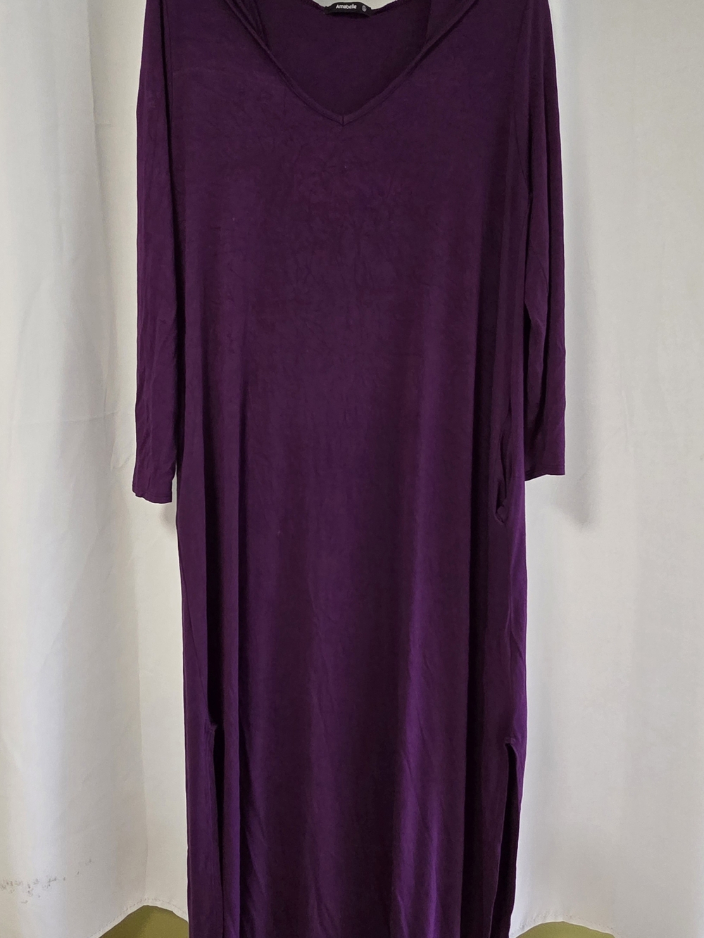 Annabelle Purple Hooded Maxi Dress Long Sleeve Side Slit Size L